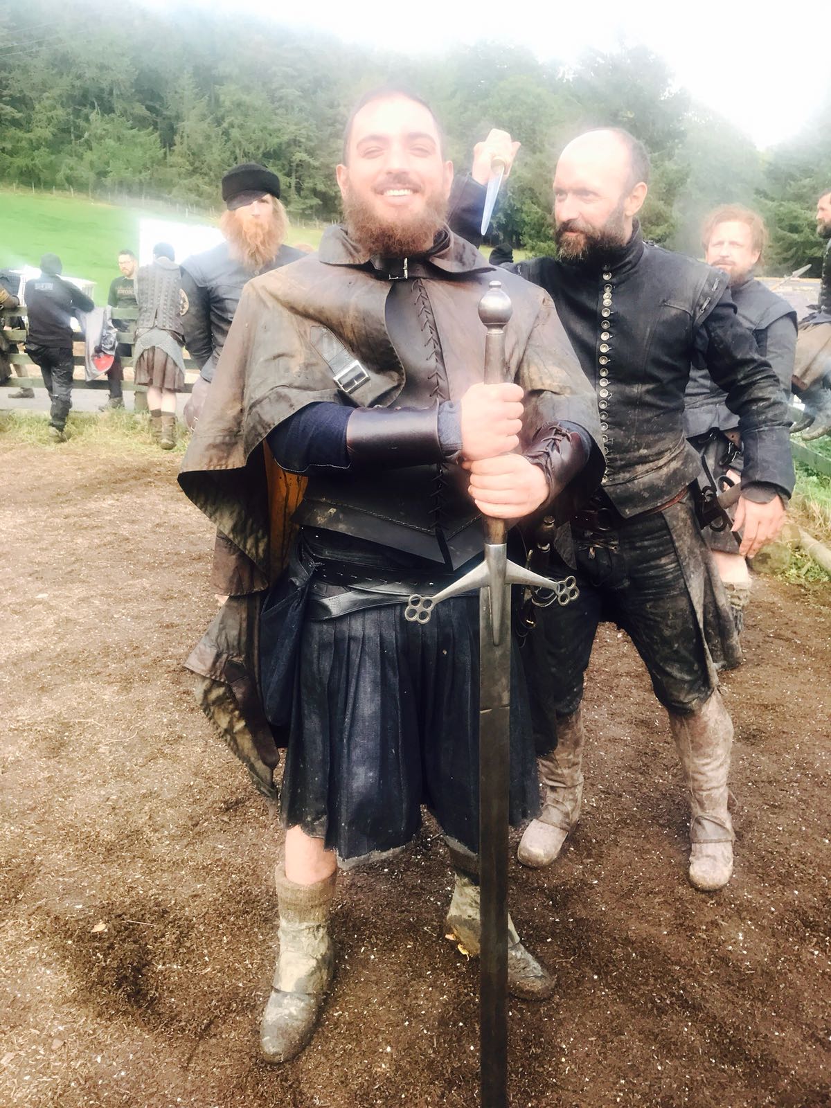 Bank Oliday on the Mary Queen of Scots set, in costume with sword